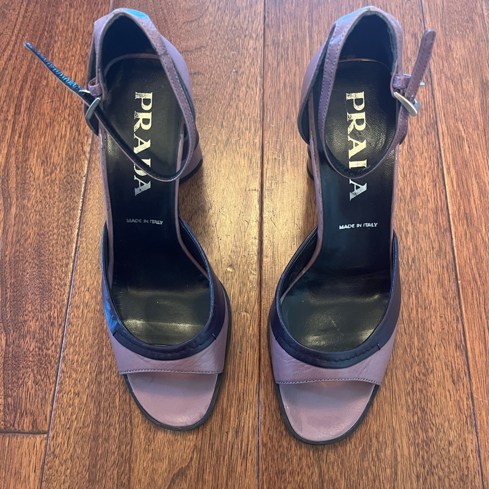 Prada Purple Leather Ankle-Strap Heels